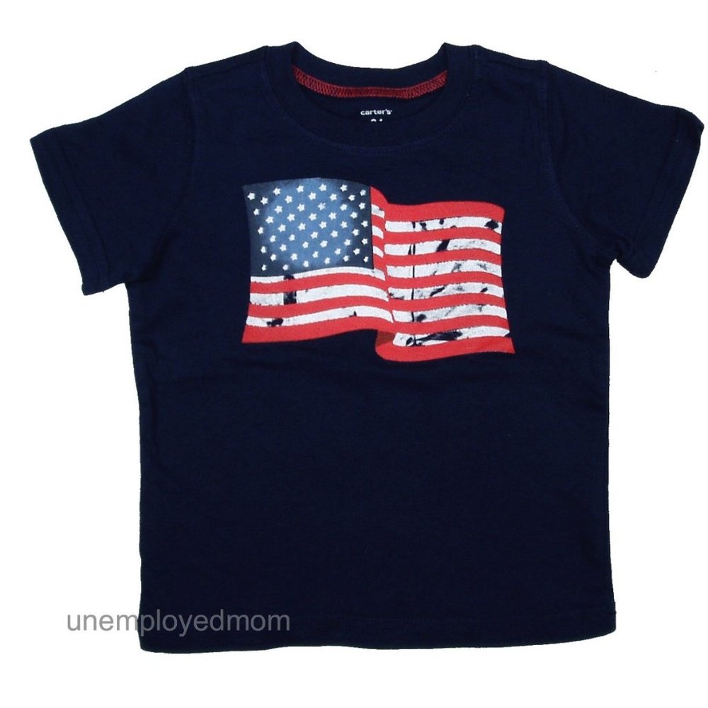 Boys Summer Shirt American Flag Tee Top July 4 Memorial Day Red White Blue Navy